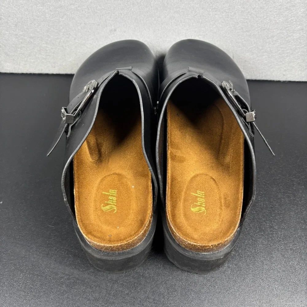 Womens Black Platform Clogs Size 10 Buckle Mules Goth Grunge Chunky Slip On Shoe